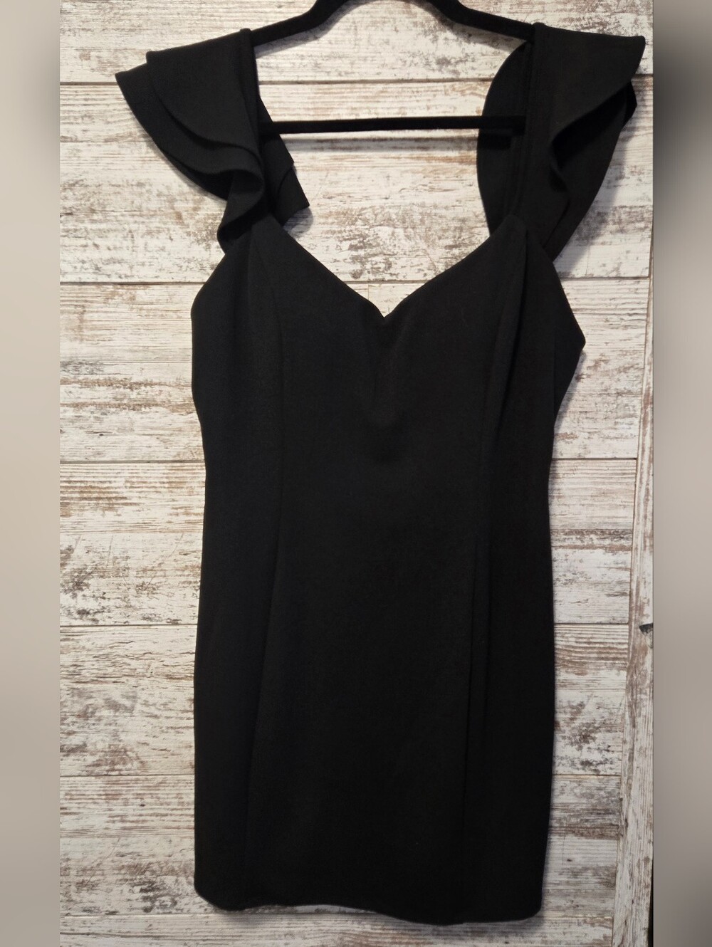 Flutter-Sleeve V-Neck Mini Dress in Black